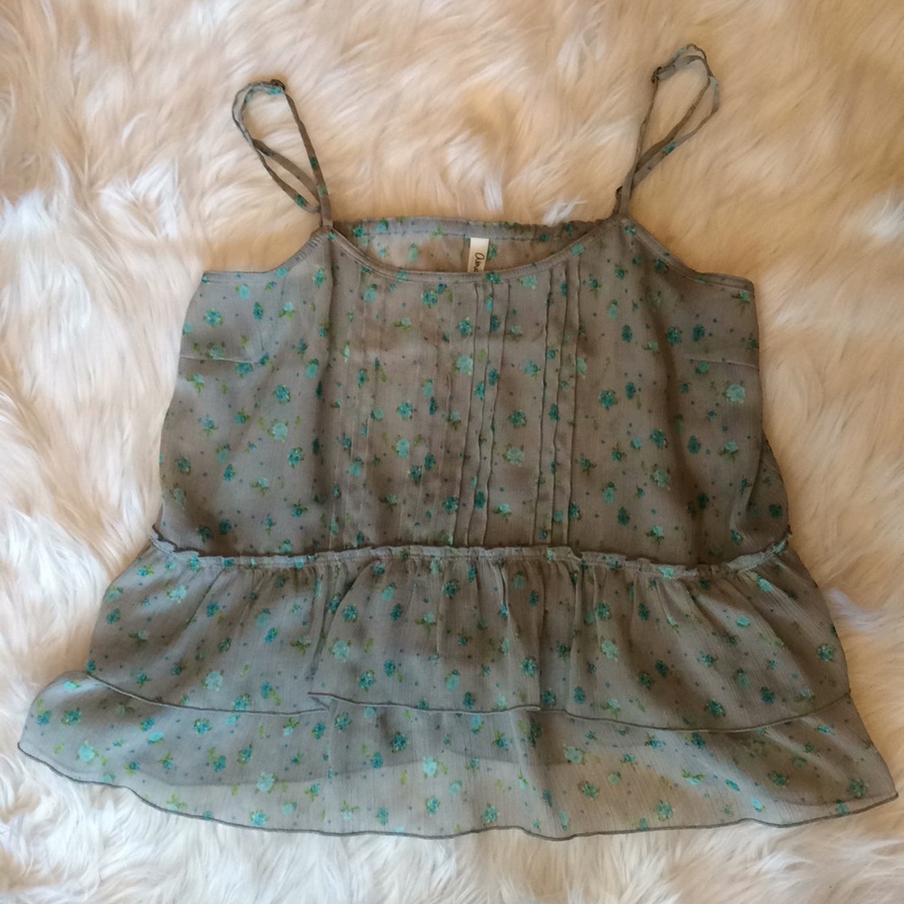 Aeropostale sheer floral print gray tank